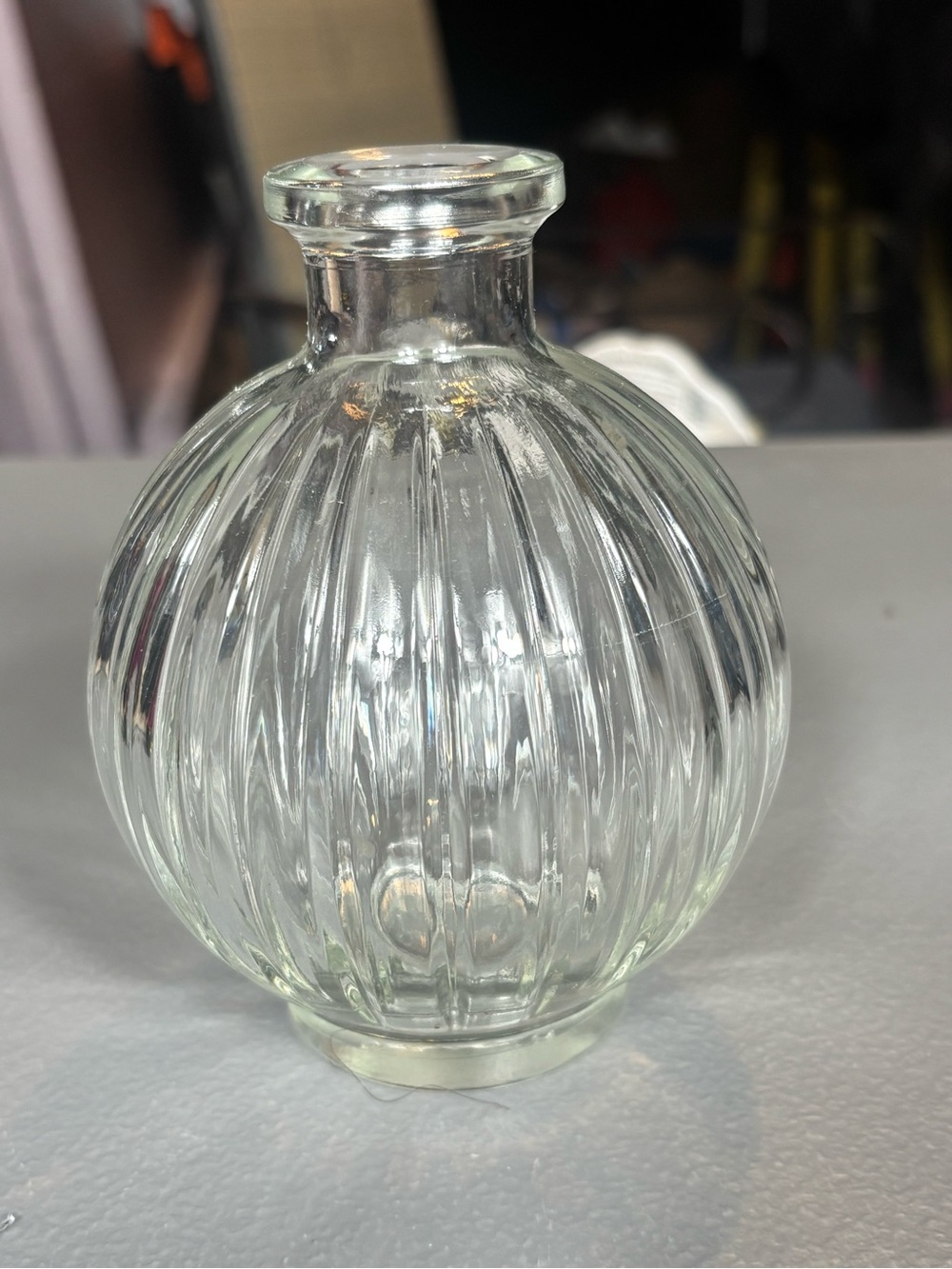 Clear Ribbed Round Glass Bud Vase Small Bottle Style Vintage Inspired Decor